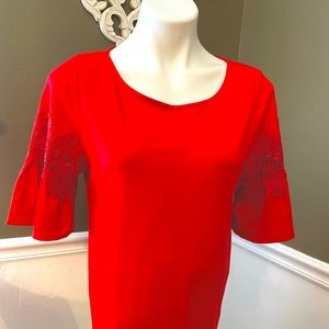 Vibrant Red Blouse with Lace Detail